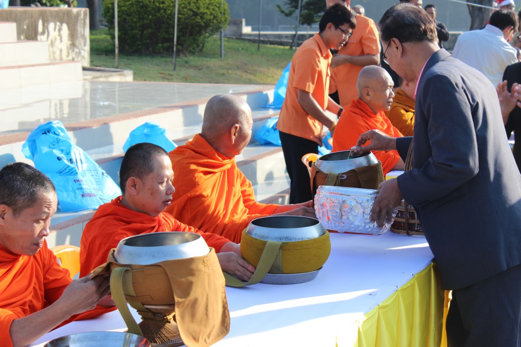 During my school's "Christmas" or holiday event on the day after Christmas, students offered food to the Buddhist monks (Buddhist monks depend on the generosity of those who give). The monks then performed a "blessing" over the school, a form of reciprocity. It was fascinating to observe, especially as part of a "Christmas" or holiday event. 