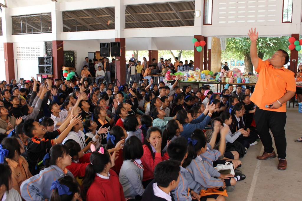 The students "freaking out" for candy.